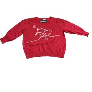 Karl Lagerfeld Love From Paris 3/4 Sleeve Signature Pullover Red Sweater XL NWT
